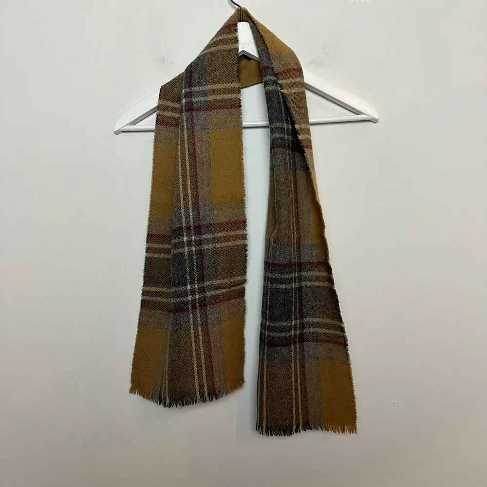 Vintage 1970s Christian Dior Plaid Scarf Brown Grey Burgundy Tartan